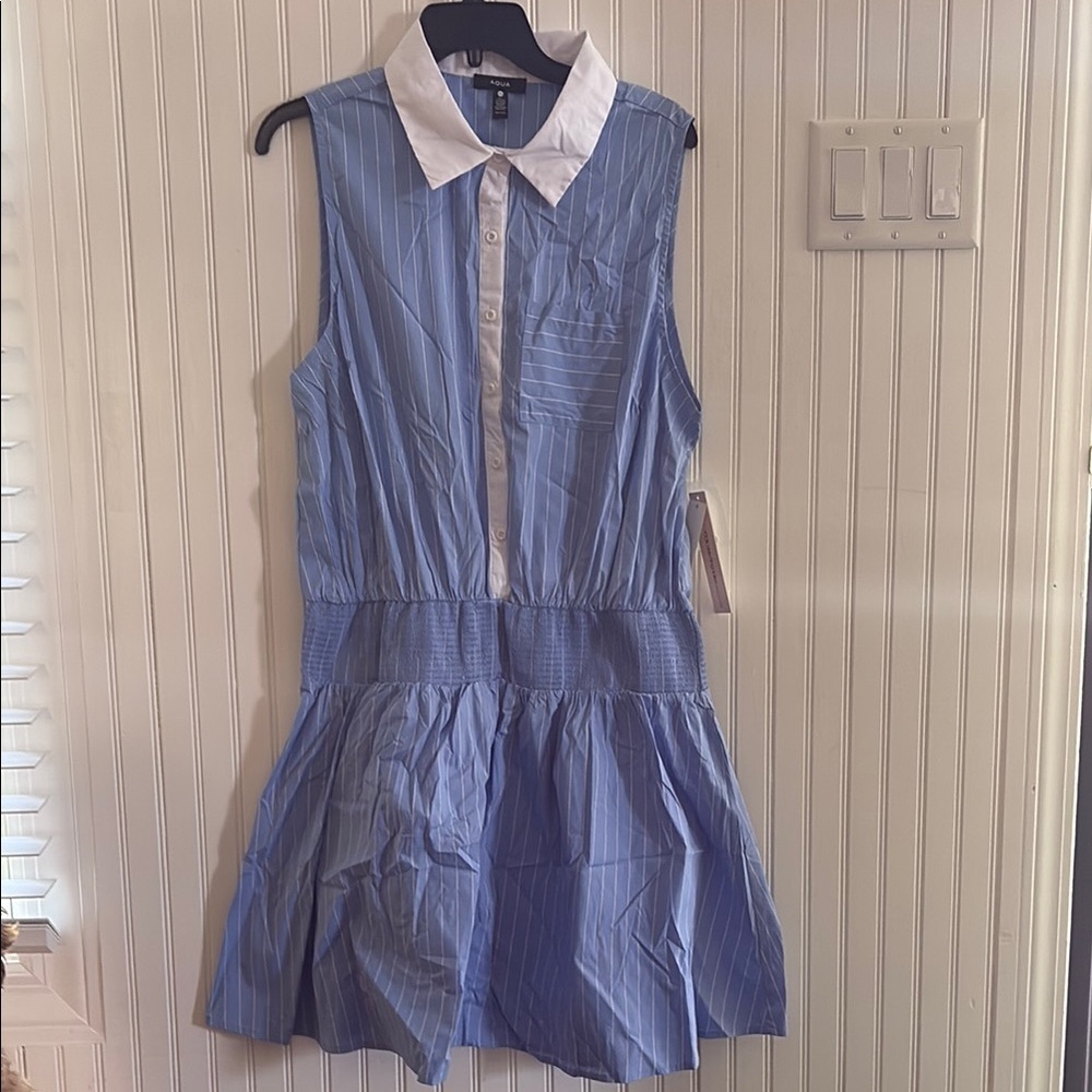 Aqua Blue and White Striped Dress